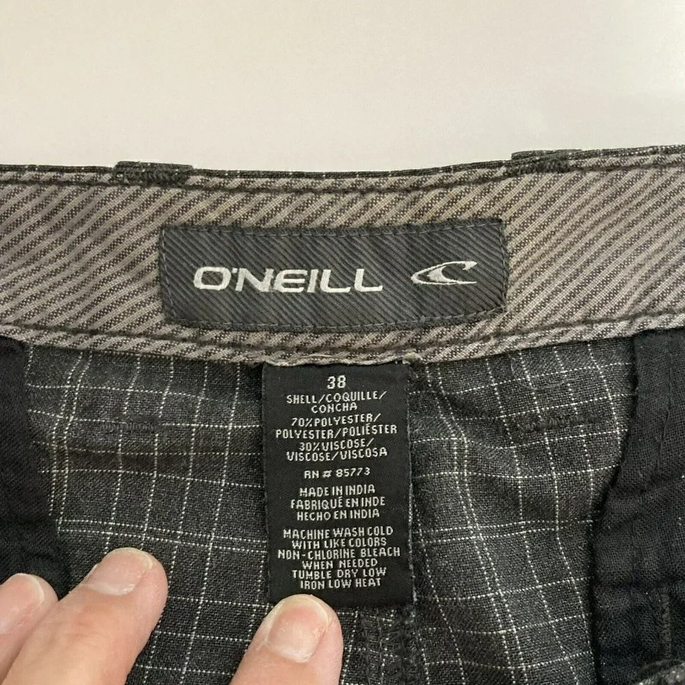 O'Neill Gray Window Pane Plaid Mens 38 Flat Front Casual‎ Bermuda Golf Shorts